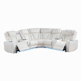 Electra - Power Recliner Sectional Sofa With Power Headrests, Console Loveseats, Wedge, LED Light Strip, Speakers