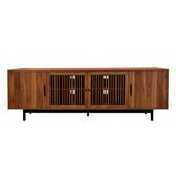 TV Stand, Media Console With Soft Closing Hinges, Adjustable Shelves, Slatted Doors - Walnut