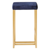 Midas - Contemporary - Glam Counter Stool (Set of 2) - Gold With Blue Velvet Cushion