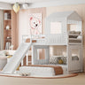 Loft Bunk Bed With Playhouse, Farmhouse, Ladder, Slide And Guardrails