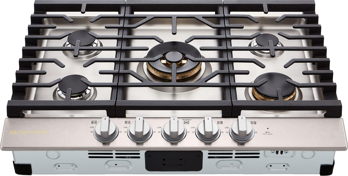 LG SIGNATURE CBGU3039X Gas Cooktop front top view