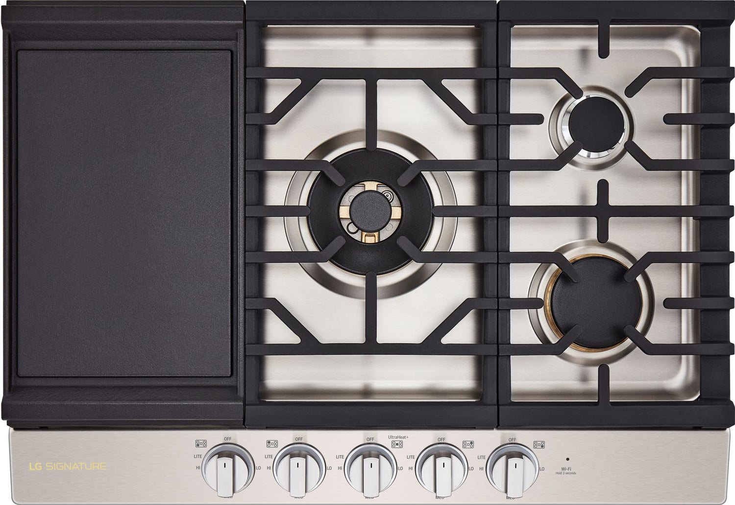 LG SIGNATURE CBGU3039X Gas Cooktop angled top view