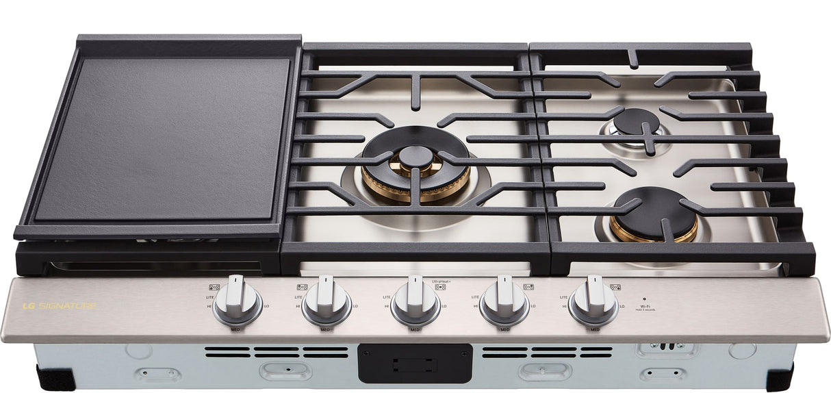 LG SIGNATURE CBGU3639X Gas Cooktop angled top view