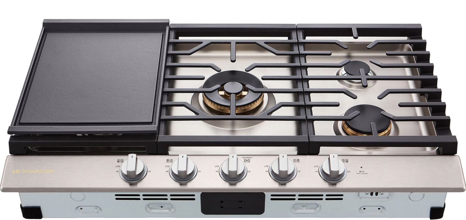 LG SIGNATURE CBGU3639X Gas Cooktop angled top view