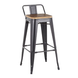 Oregon - Industrial Low Back Barstool (Set of 2) - Black Metal And Wood-Pressed Grain Bamboo