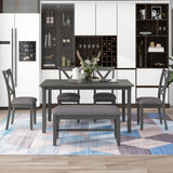 6 Piece Rectangular Dining Table Set With 4 Chairs And Bench