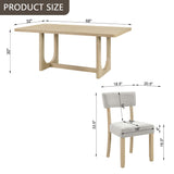 7 Piece Dining Table Set For 6, Rectangular Table & 6 Upholstered Chairs, Sturdy U - Shaped Base For Dining Room - Light Oak