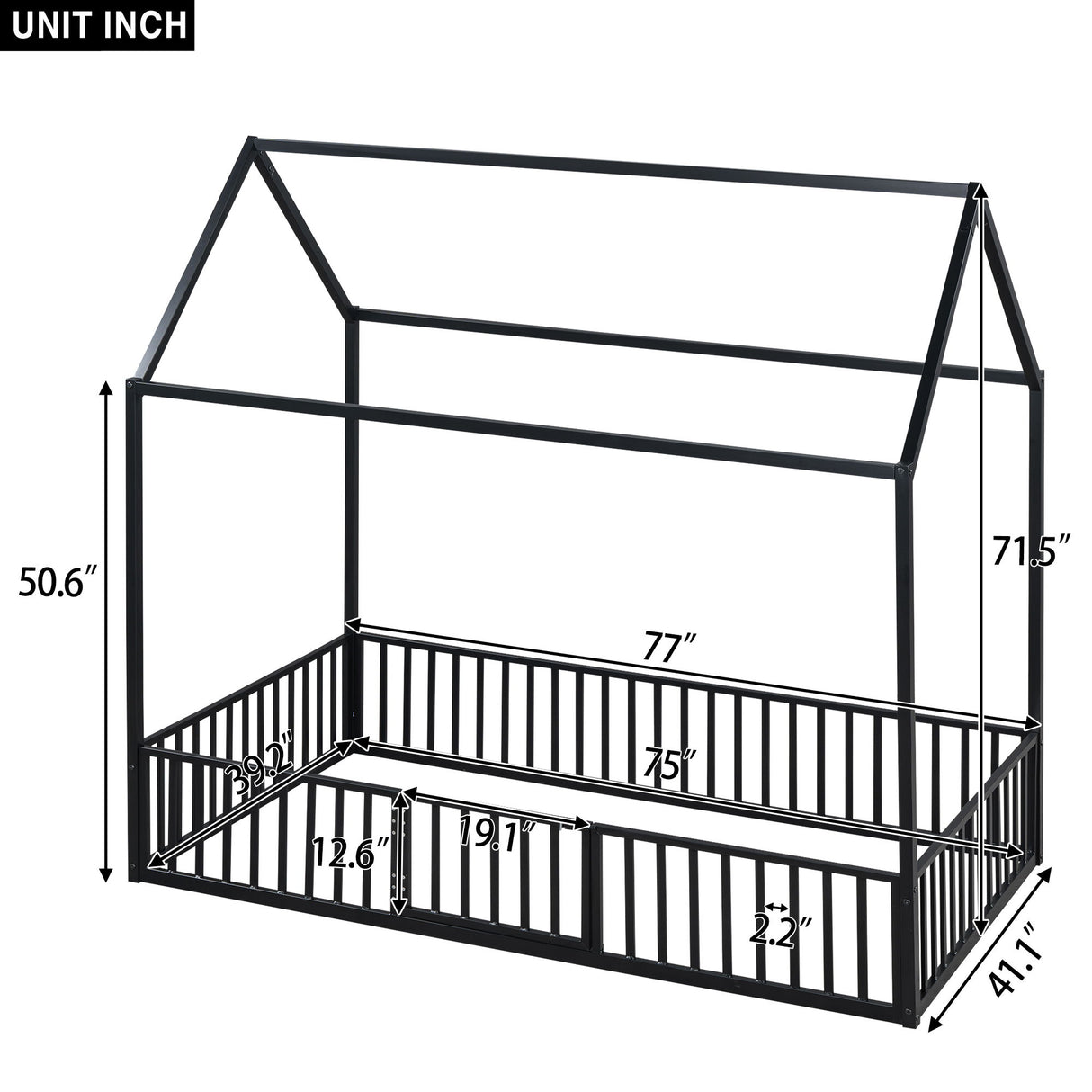 Metal House Bed With Fence And Door