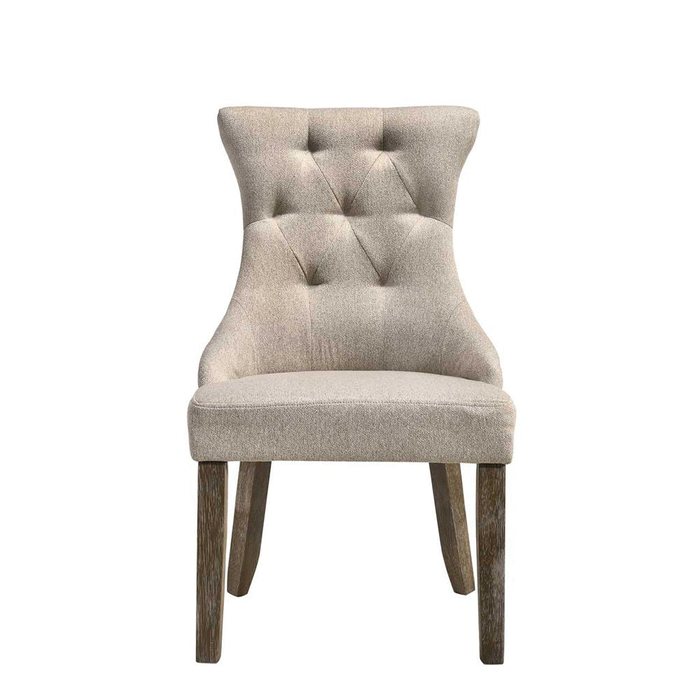Gabrian - Side Chair Set of 2) - Two-Tone Beige Fabric & Reclaimed Gray