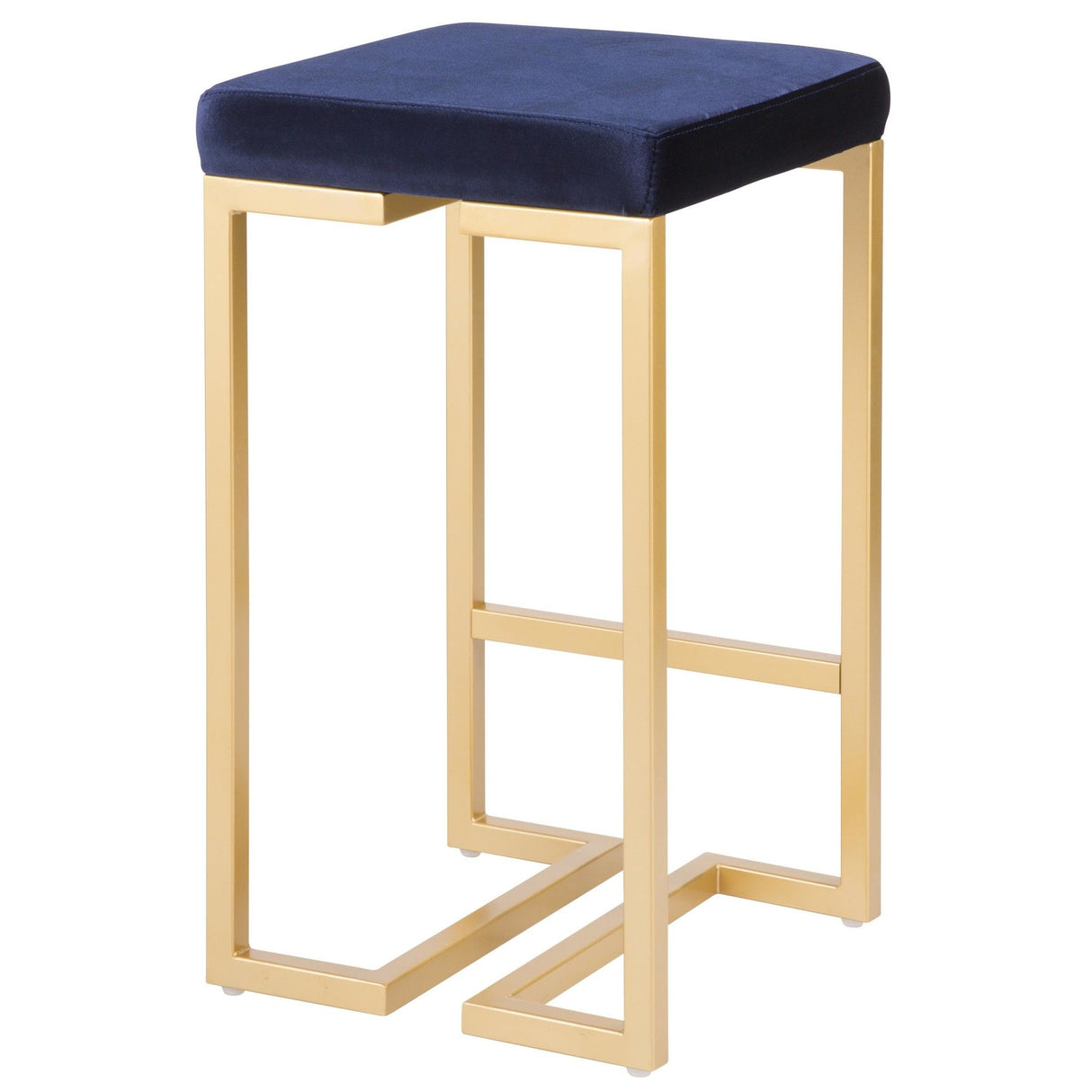 Midas - Contemporary - Glam Counter Stool (Set of 2) - Gold With Blue Velvet Cushion