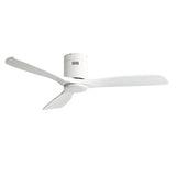 52" Flush Mount Ceiling Fan With Remote, No Light, 3 Blades, 6 Speed DC Motor For Indoor Patio - White