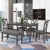 6 Piece Rectangular Dining Table Set With 4 Chairs And Bench