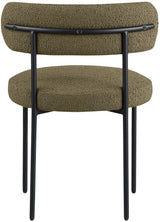 Beacon - Boucle Fabric Dining Chair With Black Legs (Set of 2) - Olive Green