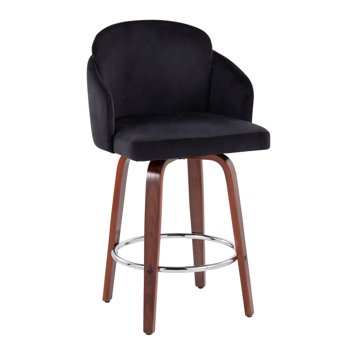 Dahlia - Contemporary Counter Stool With Velvet Seat (Set of 2) - Walnut Wood