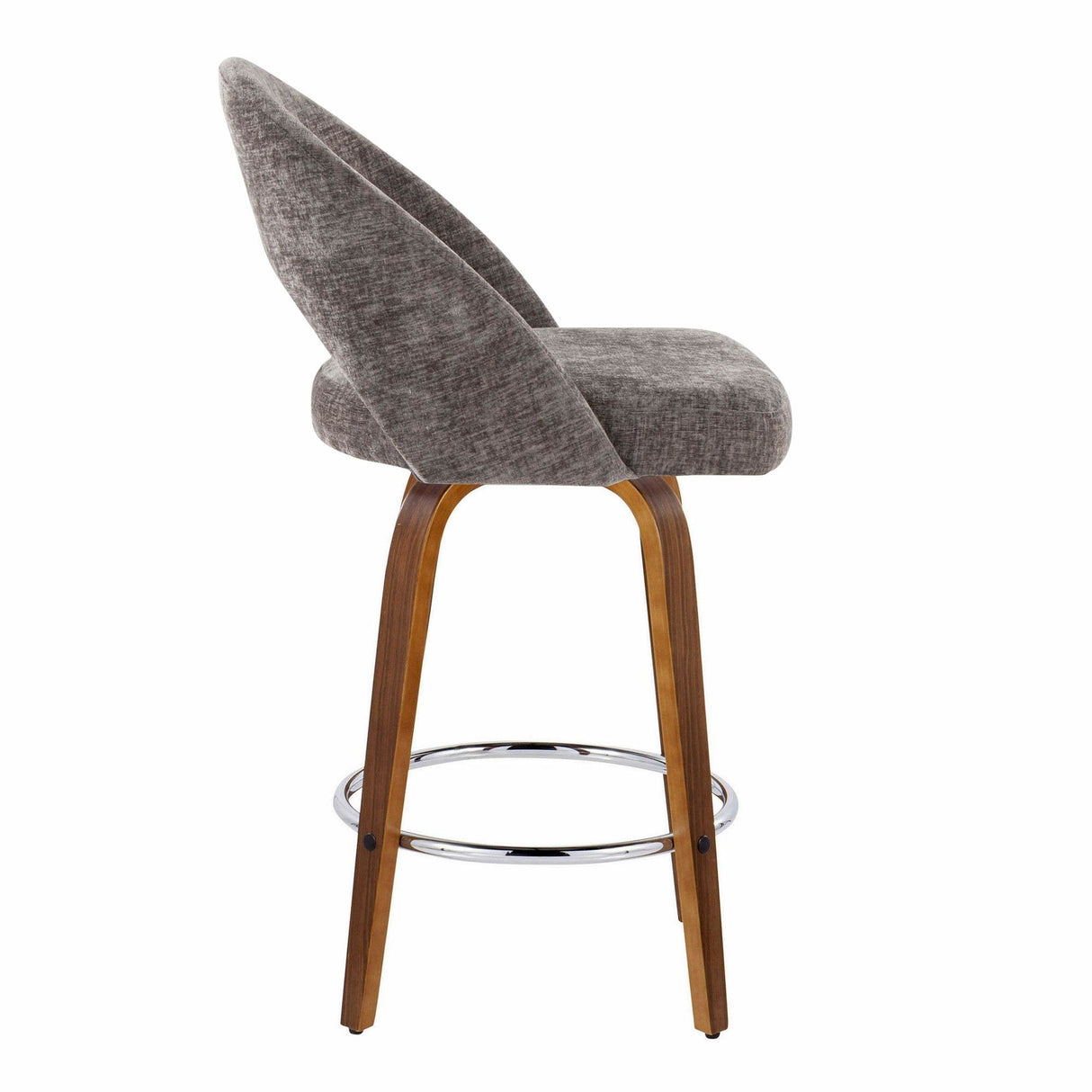 Renee - Upholstered Fixed-Height Barstool (Set of 2) - Walnut Wood, Chrome Metal