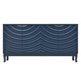 Elegant Sideboard With Sophisticated Wavy Pattern Doors And Arched Groove Design, Adjustable 4 Door Layout