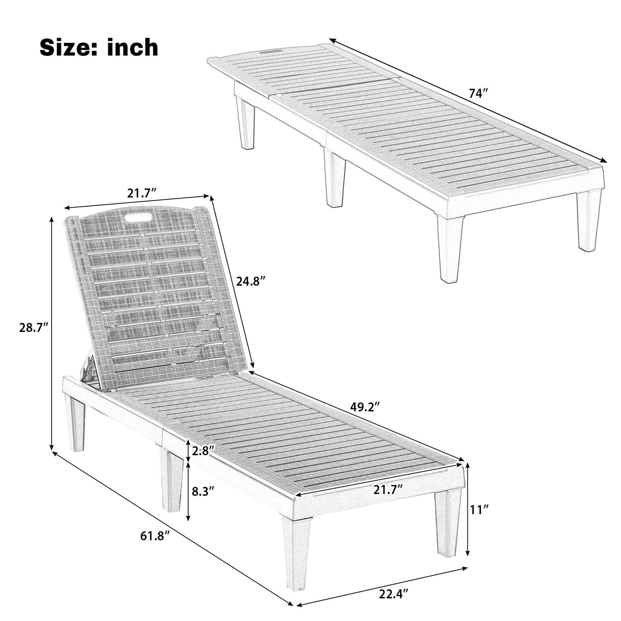 2 Piece Outdoor Chaise Lounges With Adjustable Backrest