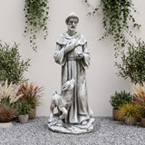 St. Francis Of Assisi Religious Garden Statue With Bird And Fawn For Patio And Lawn - Antique Gray