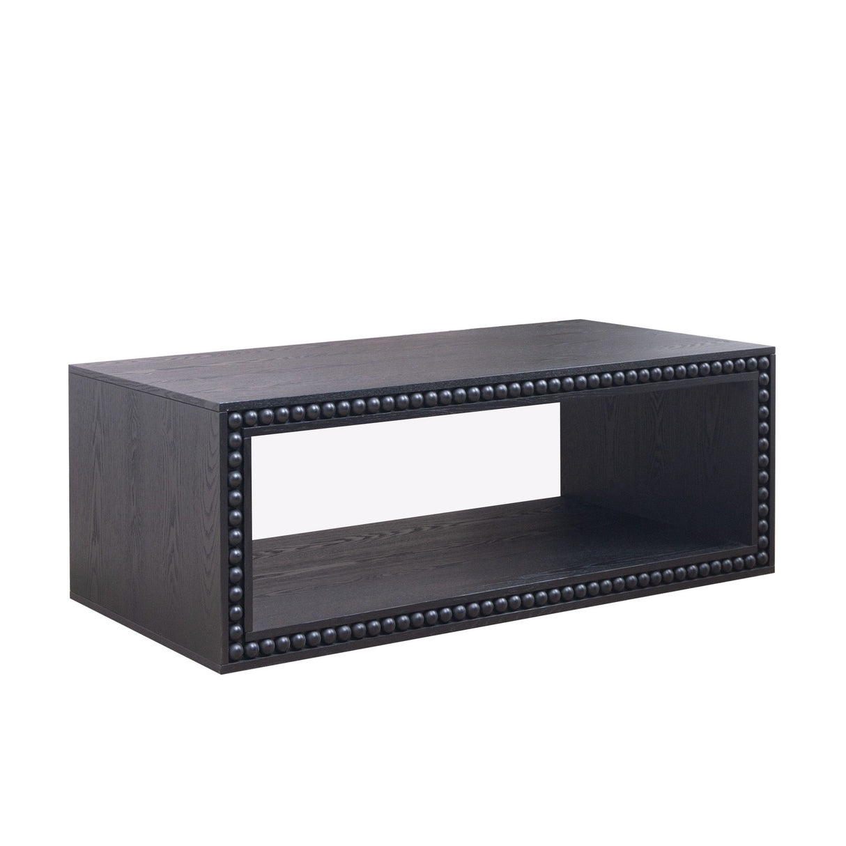 Beaded Edge Coffee Table, Rectangular Center Table With Open Storage Shelf - Black