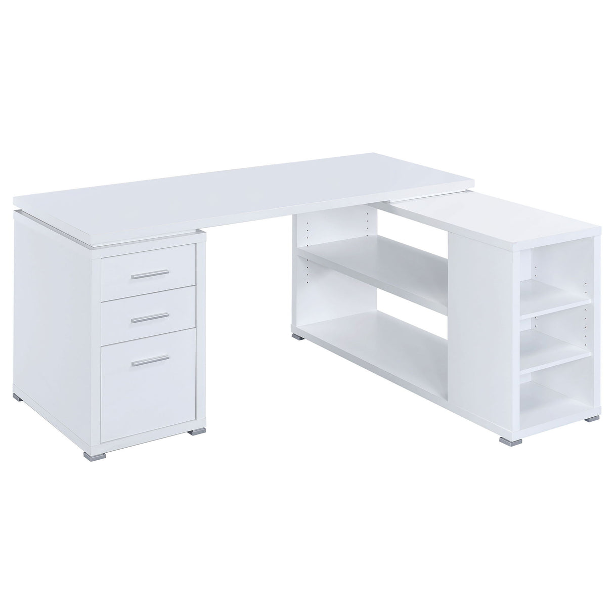 Transitional L Shape Computer Desk With Multiple Storage And Built In File Cabinet
