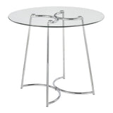 Cece - Dahlia 3 Piece Dining Set - Chrome Metal, Clear Glass, Gray Fabric