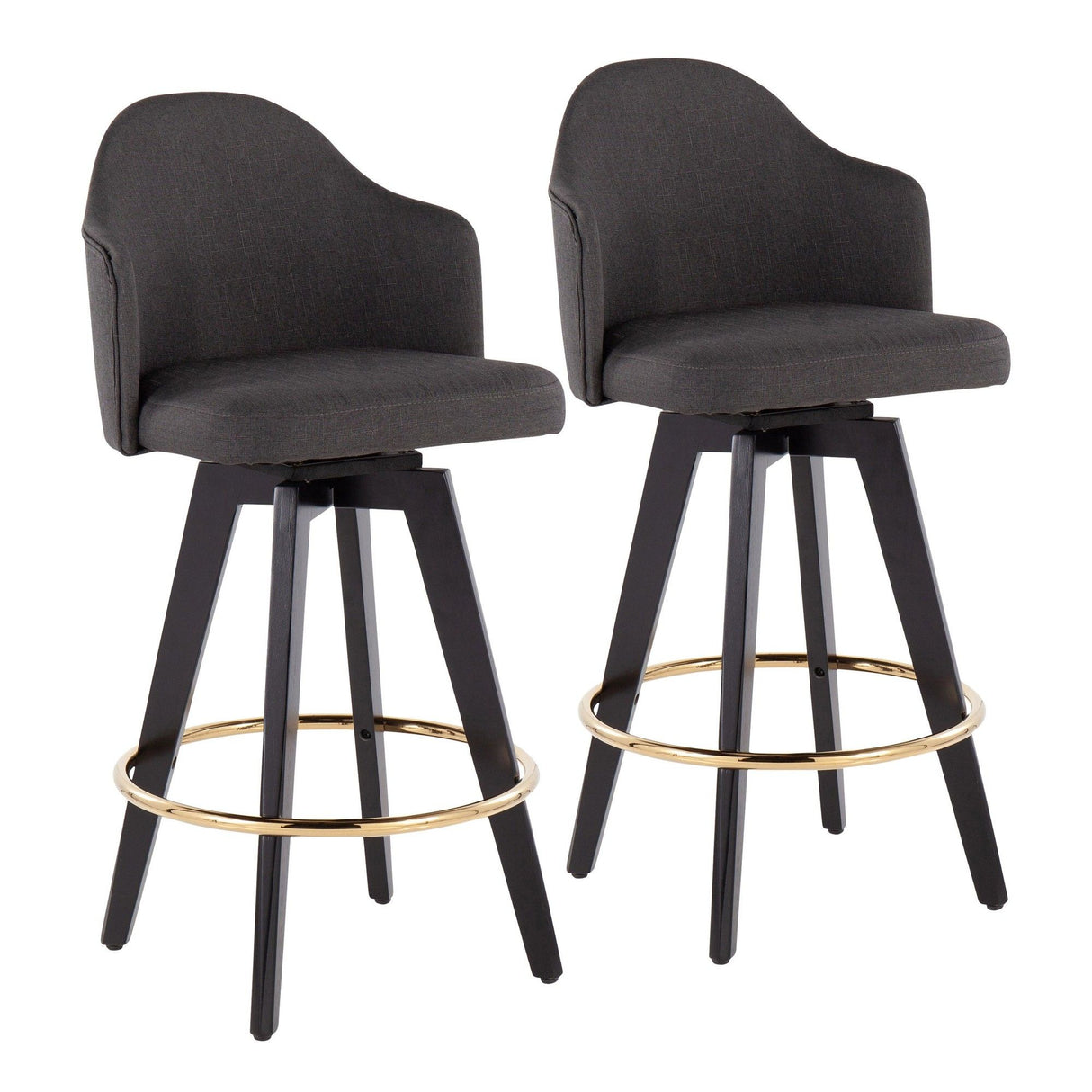 Ahoy - Counter Stool - Wood Legs And Round Metal Footrest Fabric Seat (Set of 2)