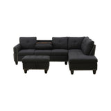 L - Shaped 3 Piece Sectional Sofa With Chaise, Storage Ottoman & Cup Holders