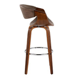 Curvo - 30" Fixed-Height Barstool With Swivel And Round Chrome Metal Footrest (Set of 2) - Walnut Wood