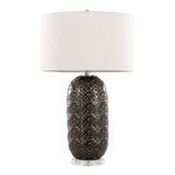 Onyx - 30" Table Lamp - Dark Gray Crackle Ceramic, Brushed Nickel And Clear Crystal With Gray Linen Shade