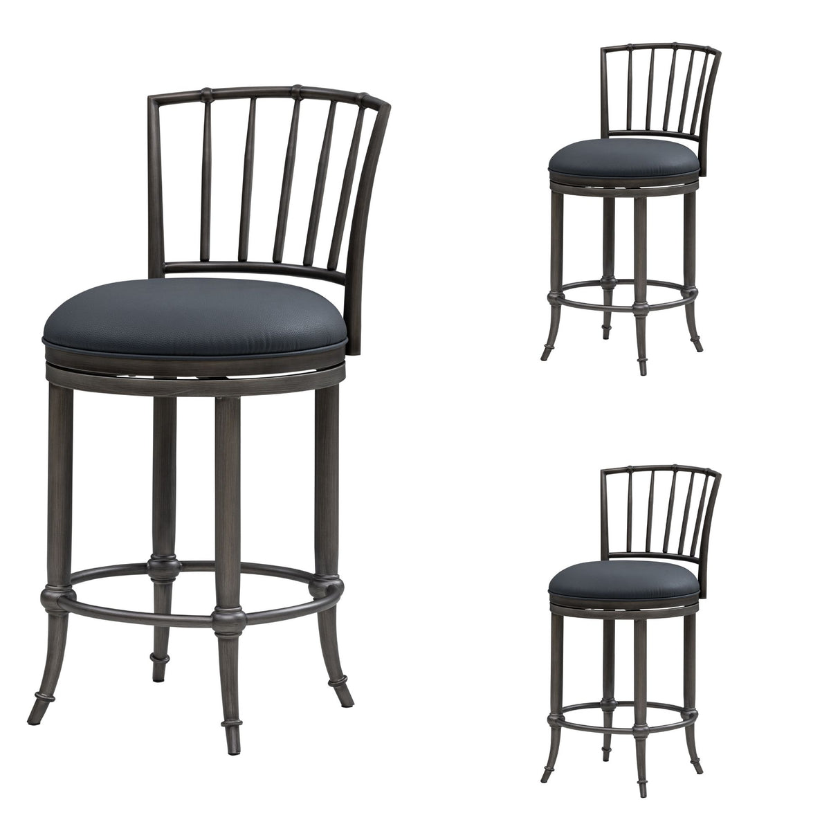 Vince - Commercial Grade Steel Frame Faux Leather Upholstered Swivel Counter Height Barstool