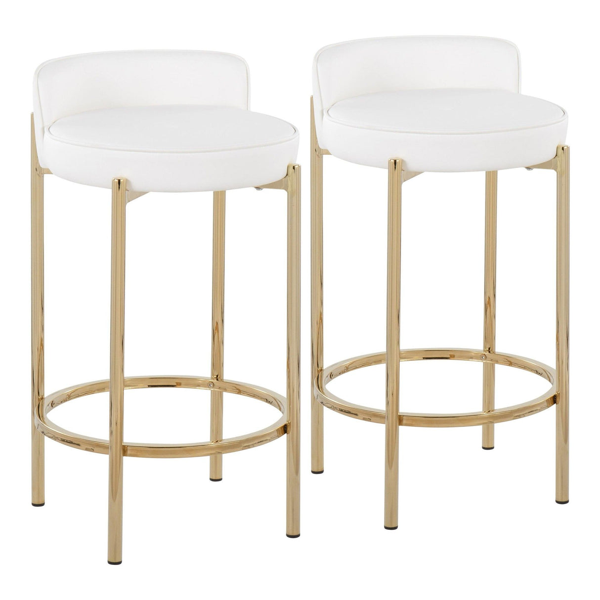 Chloe - Counter Stool - Gold Metal And White Faux Leather (Set of 2)