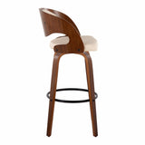 Pino - Fixed-Height Barstool (Set of 2) - Walnut Wood, Black Footrest