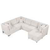 U-Shaped Sectional Sofa Pull Out Sofa Bed With Two USB Ports, Two Power Sockets, Three Back Pillows And A Storage Chaise For Living Room