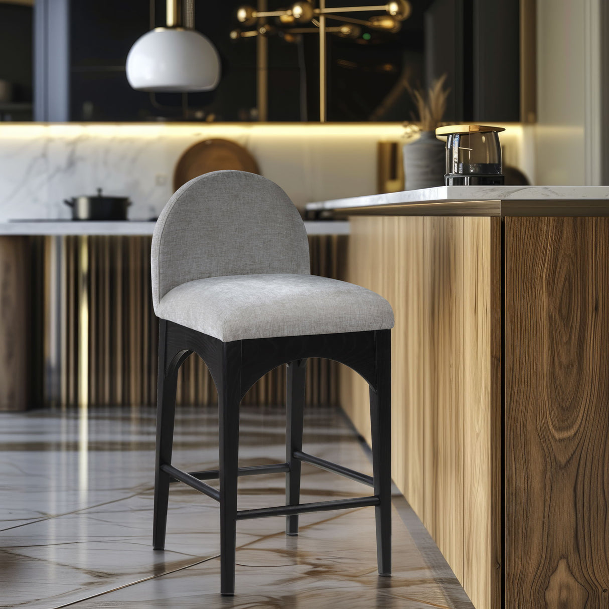 Waldorf - Chenille Stool With Black Legs