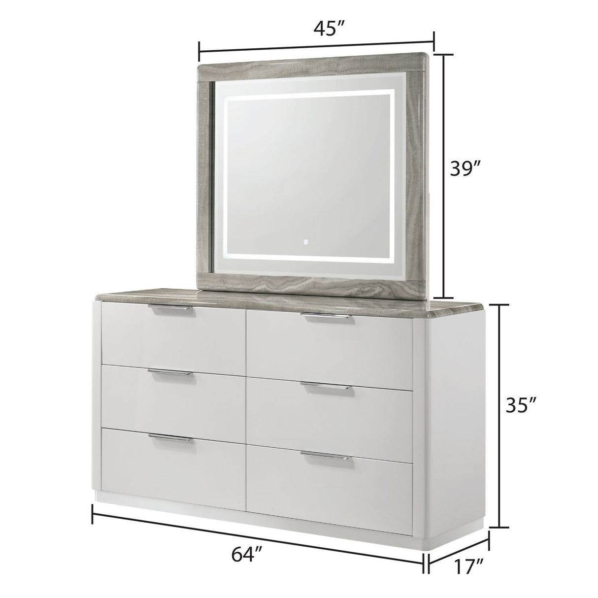 Jazz - LED Mirror With Touch Sensor Switch (Dresser Not Included) - White