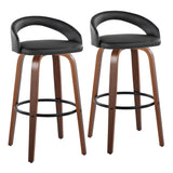 Grotto - Upholstered Fixed-Height Barstool (Set of 2) - Walnut Wood