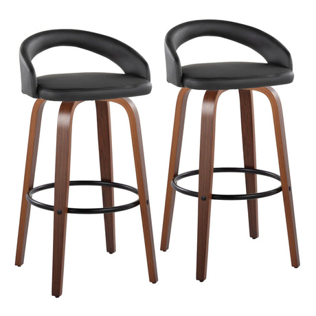 Grotto - Upholstered Fixed-Height Barstool (Set of 2) - Walnut Wood