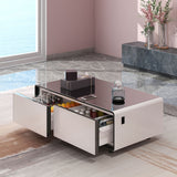 Modern Smart Coffee Table With Built-In Fridge, tooth Speaker, Wireless Charging Module, Touch Control Panel, Power Socket, USB Interface, Outlet Protection, Atmosphere Light
