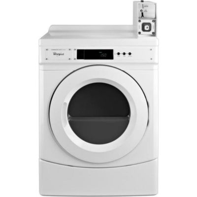 Whirlpool CED9150GW commercial coin-operated electric dryer - front view with coin drop