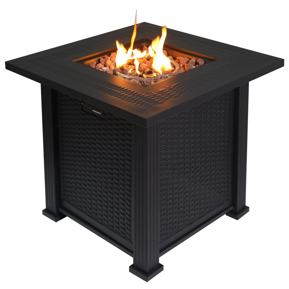 Outdoor Fire Pit Table With Lava Rocks, Propane Fire Pit - Black