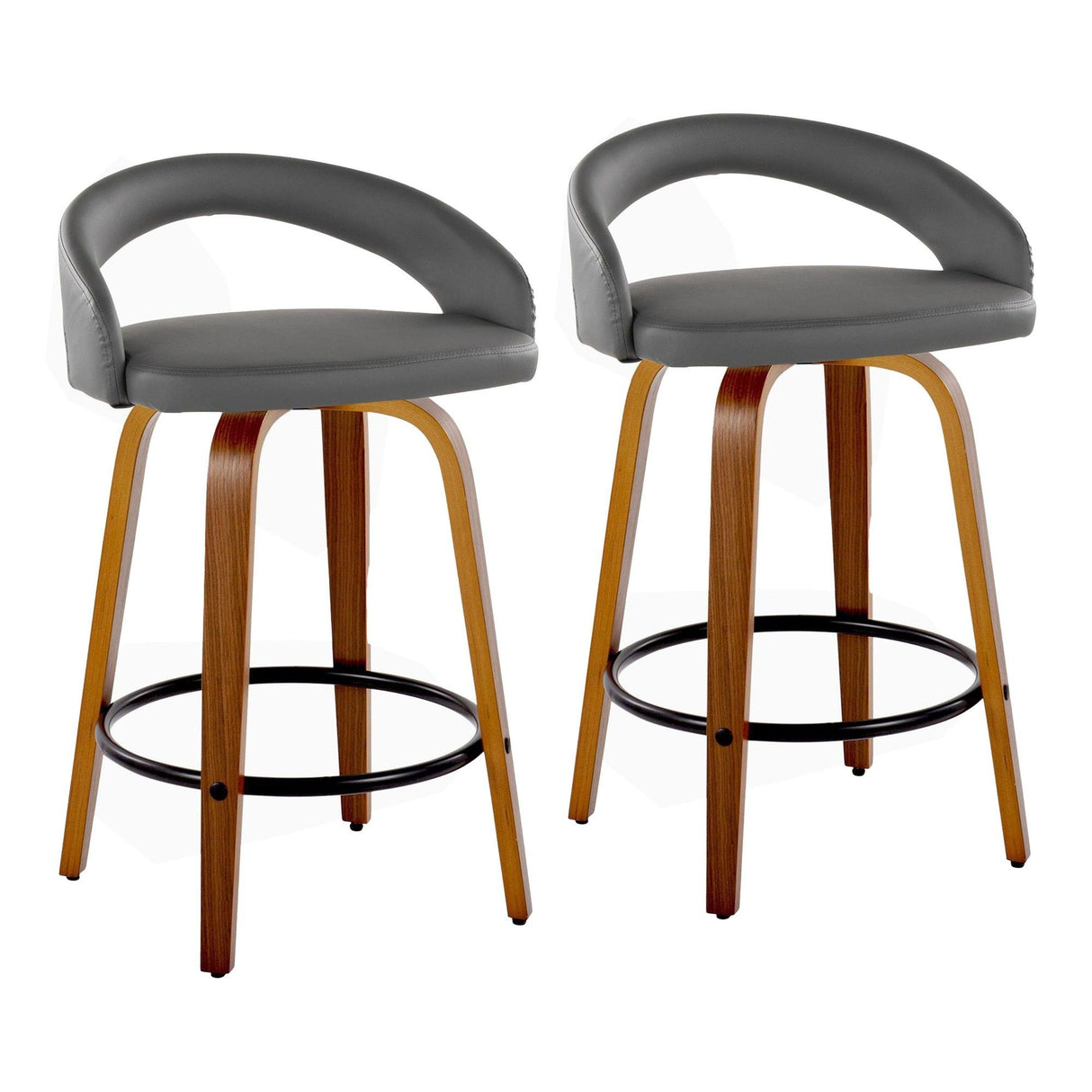 Grotto - 32.5" Upholstered Fixed-Height Counter Stool (Set of 2) - Walnut Wood Base