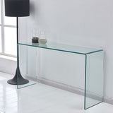 Elegant Transparent Tempered Glass Console Table With Rounded Edges, Modern Sofa Table - Clear