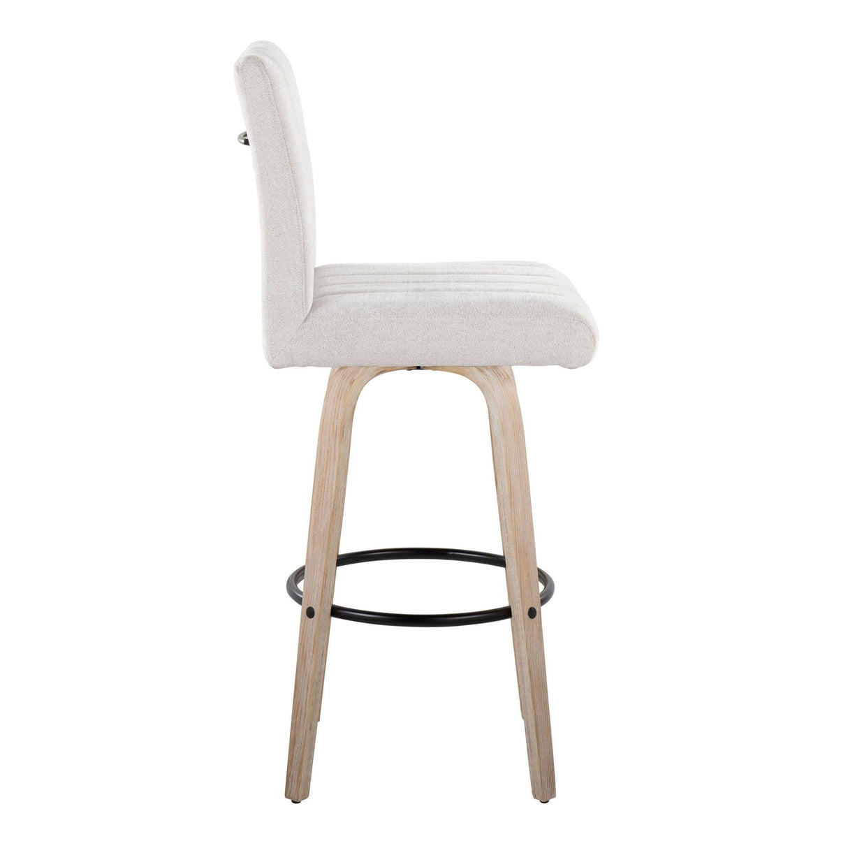 Hannah - 30" Fixed-Height Barstool With Swivel And Round Black Metal Footrest (Set of 2) - Whitewashed Wood