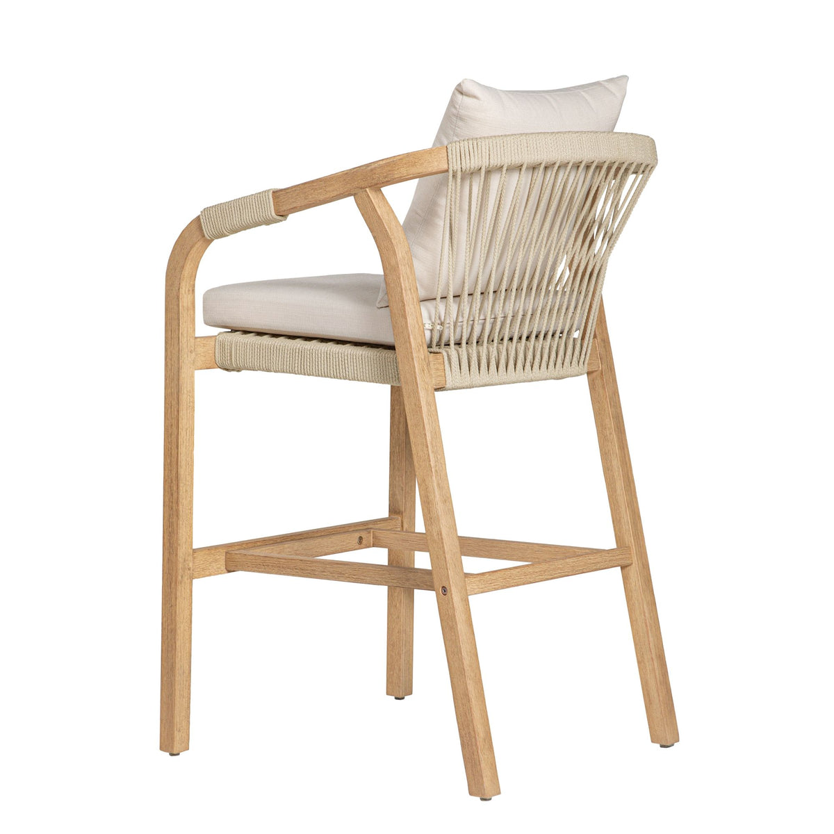 Delfina - Outdoor Barstool (Set of 2) With Cushion - Natural Eucalyptus / Cream Cushion