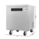 27 in. One-Door Commercial Undercounter Freezer in Stainless Steel with Casters, ETL Listed (KM-UCF-1DSS)
