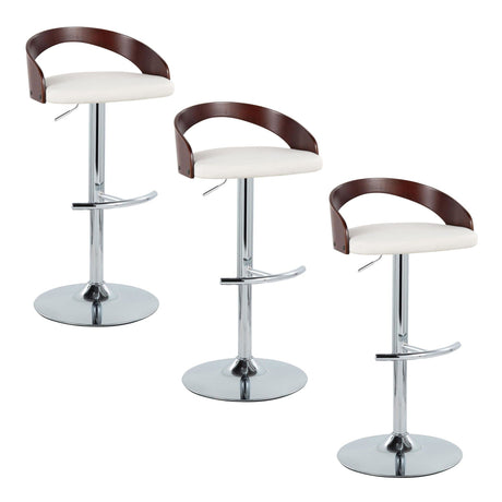 Grotto - Adjustable Barstool - Chrome Metal, Mahogany Wood