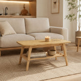 Coffee Table With Double Layer Storage For Living Rooms - Wood