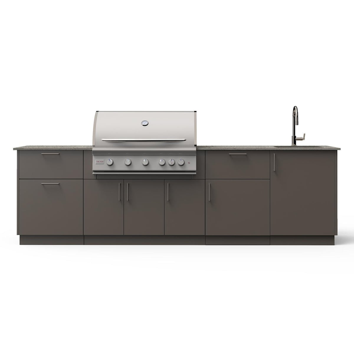 Blaze Sunset 10-Ft Outdoor Kitchen Island w/ 40-Inch LTE+ Natural Gas Grill, Sink in Gunmetal w/ Keon Countertop