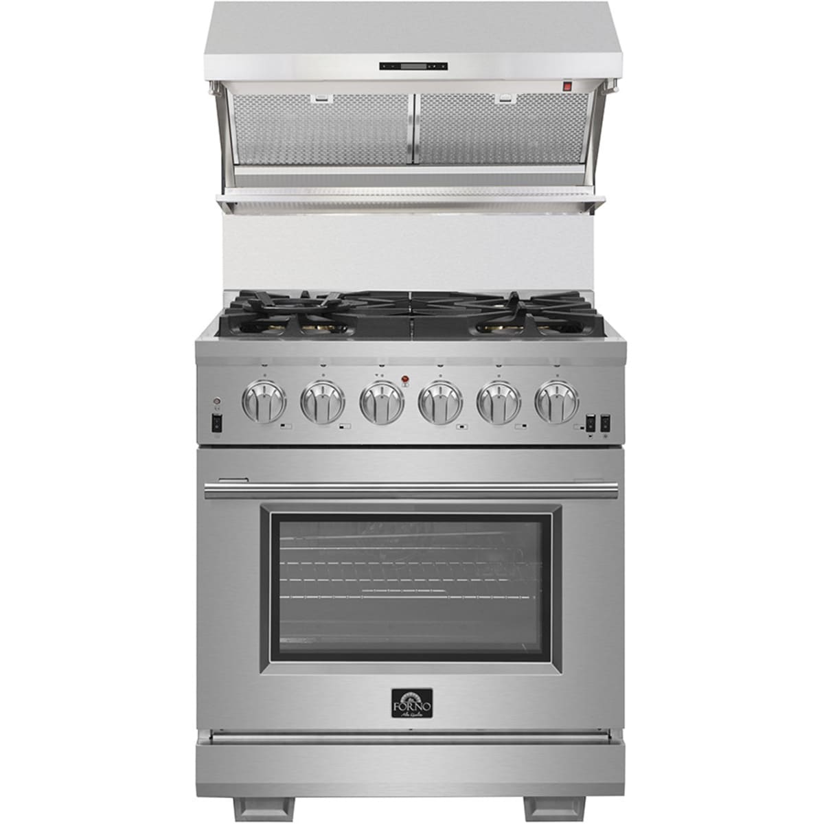 Forno Alta Qualita Savona FRHWM502930HB Wall Mount Range Hood with 4-Speed, Touch Control, LED Strip Lights, Dishwasher-Safe Hybrid Filter, 2 Utensil Hangers and Backsplash: 30 Inch - 600 CFM