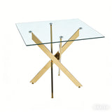 Dining Table With Cross Metal Leg And Tempered Glass, Modern Space Saving Kitchen Table For Living Room Legs, Square Table